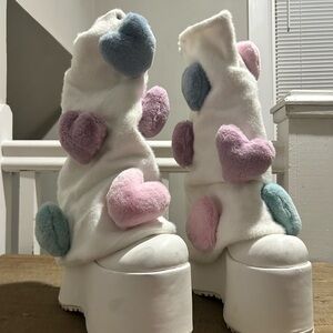Sugar Thrillz White Platform Boots with Heart Accents Leg Warmers